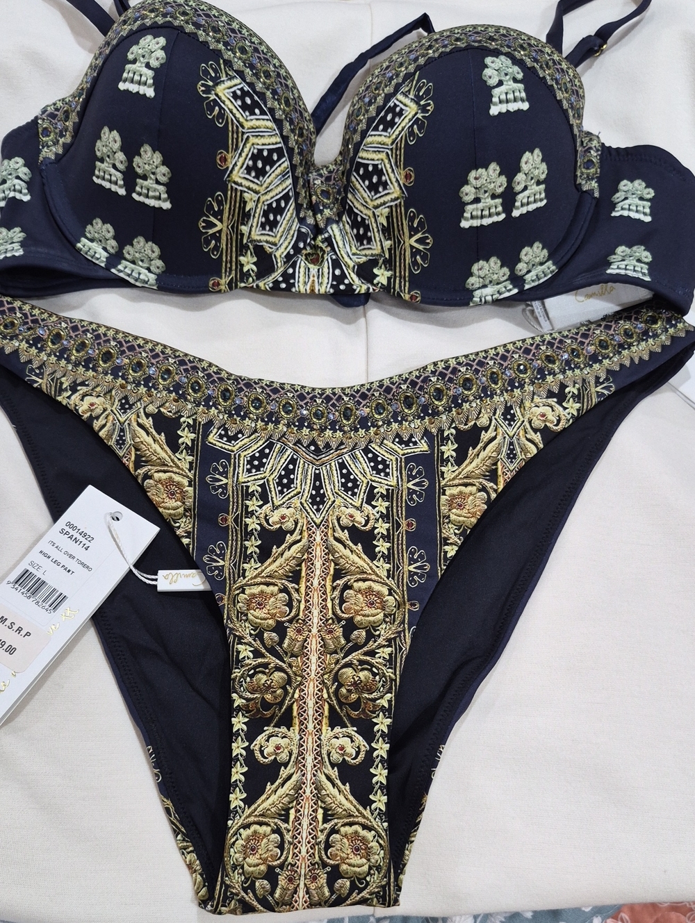 Camilla - GORGEOUS!! Navy/Grn/Gold 'It's All Over Torero' Bikini Set